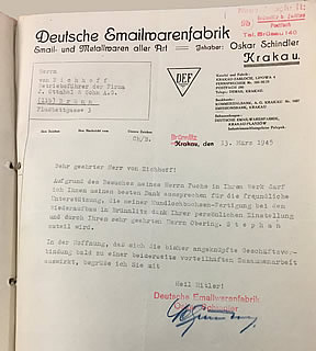 dopis Oskara Schindlera